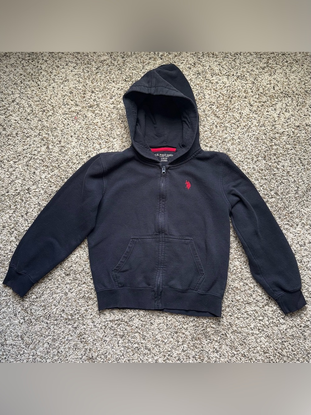 U.S. Polo Assn Boys Youth L 10-12 Black Full Zip Fleece Hoodie Sweatshirt